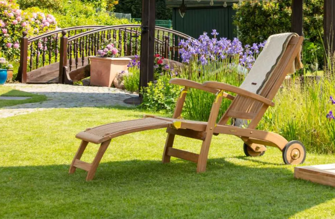 Teak Deckchair mit Rad Brighton