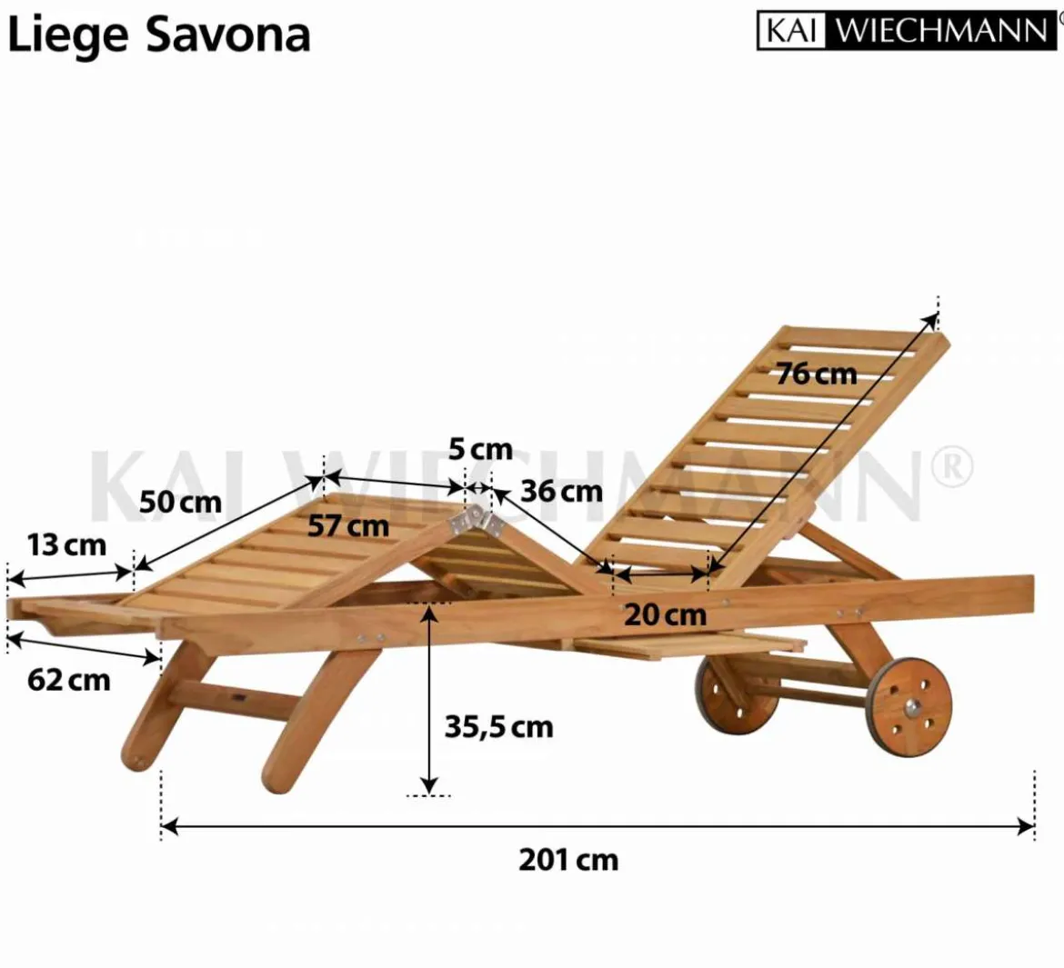 Teak Liege Savona mit Knick