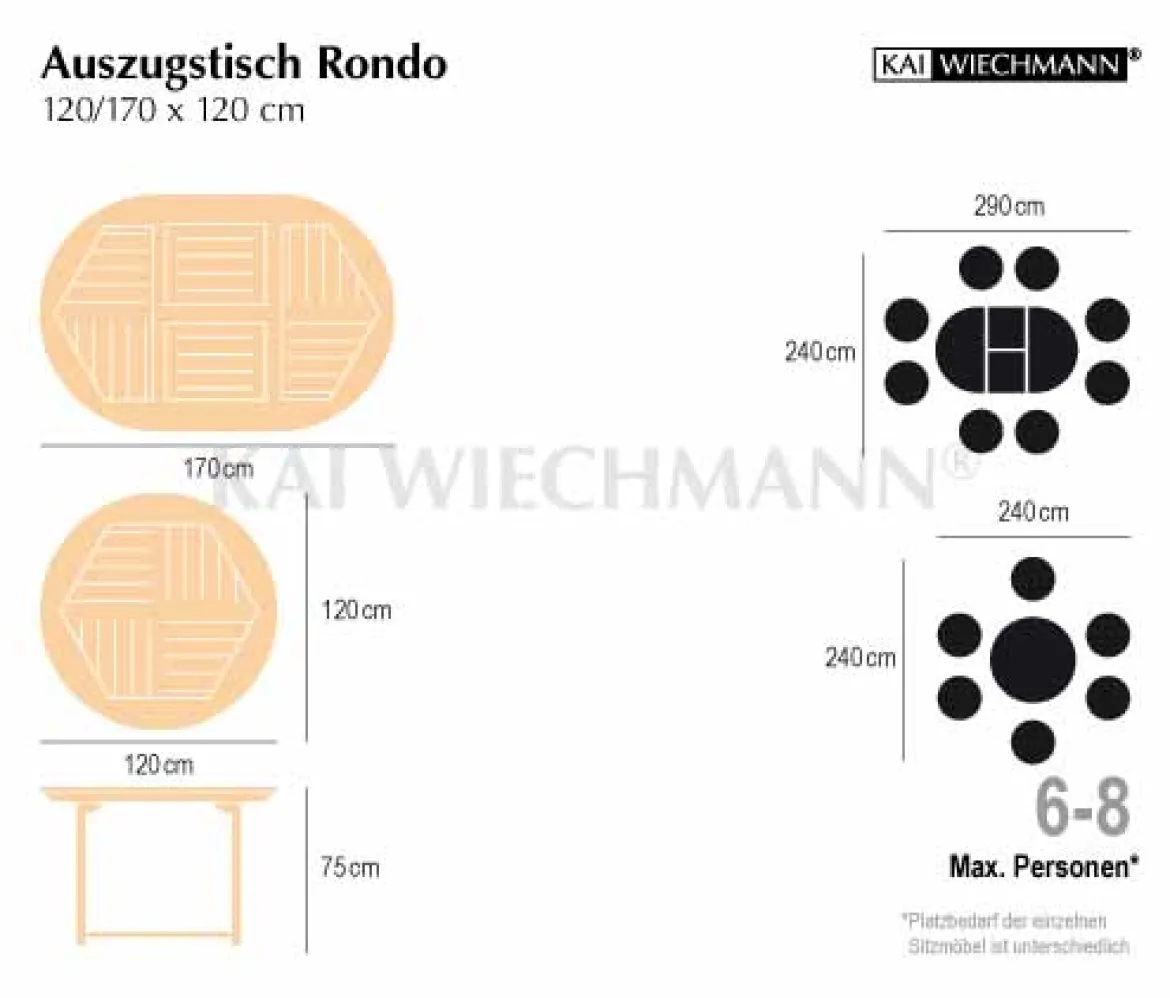 Teak Sitzgruppe Rondo und Vitello 6-8 Personen mit Ausziehfunktion
